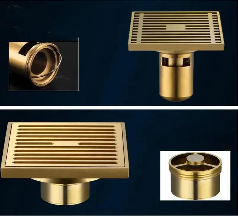 10*10cm gyllent gulvsluk messingforebyggende luktfortykningsavløp dusj baderomsavløp balkong vaskemaskin gulvsluk