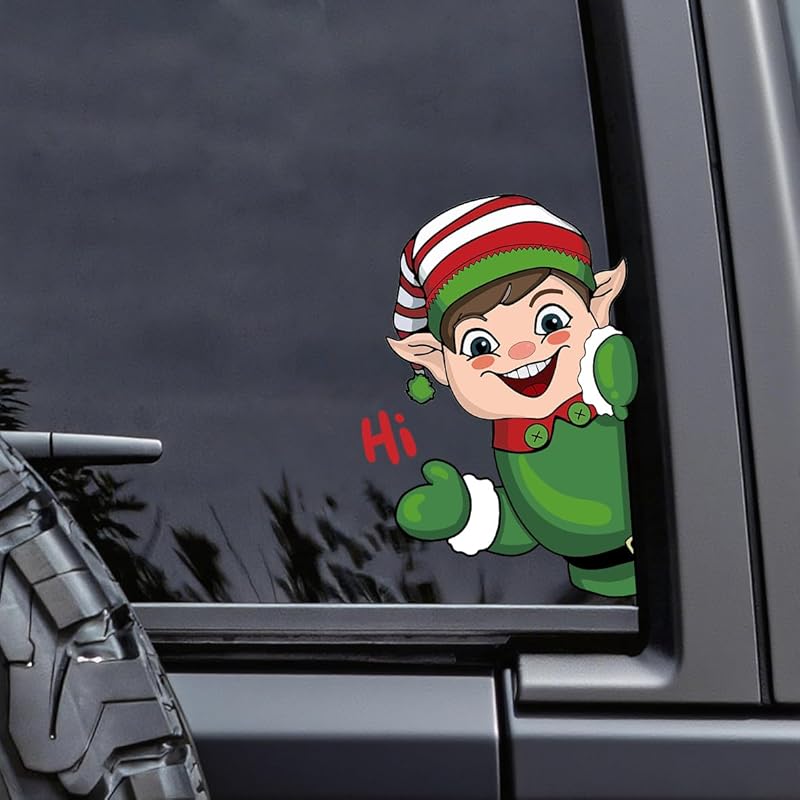 Christmas Decor Elf Peeking Sticker, Car Window Decals Vinyl Waterproof Stickers for Cars Truck SUV Laptop Bumper Car Stickers and Decals (Elf)
