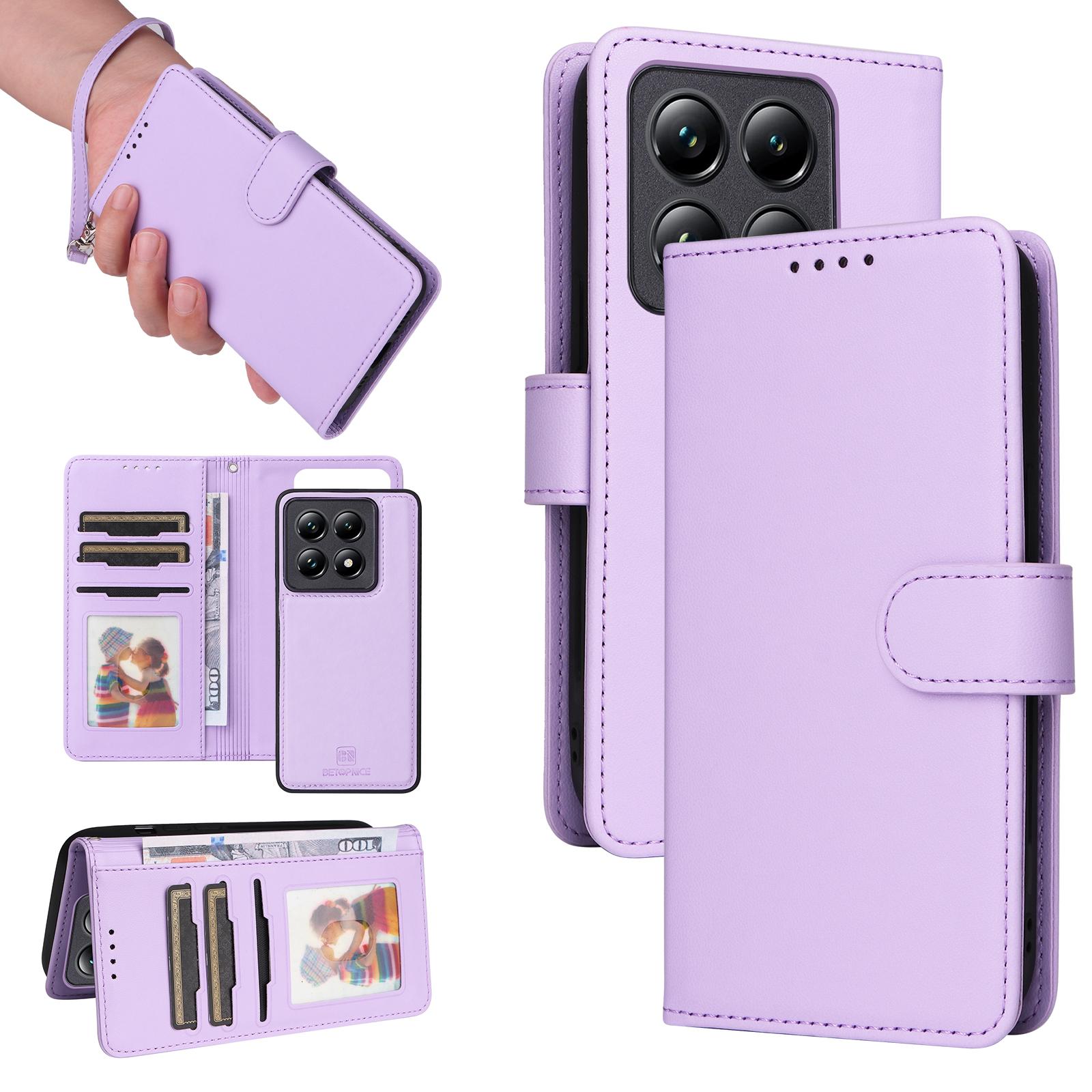 

Для Xiaomi 14T Pro Магнитный чехол BETOPNICE Съемный чехол для телефона из ПУ кожи с ремешком Purple