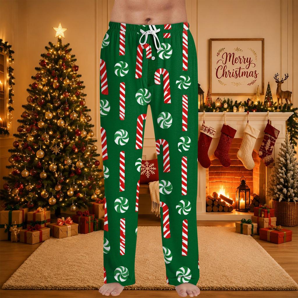 Men's Christmas Print Cozy Pajama Pants Holiday Sleepwear Bottoms for Winter