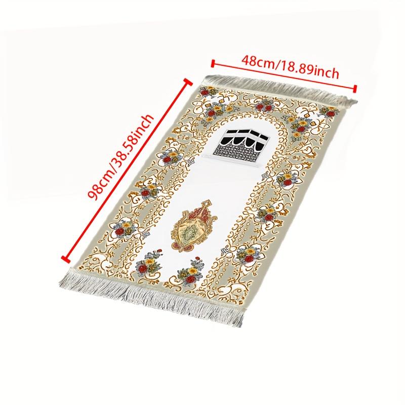 Tapis de prière musulman de luxe, Tapis à motif floral rouge, Tapis de voyage pliable avec pompons pour l'extérieur et l'Aïd du Ramadan, Mubarak