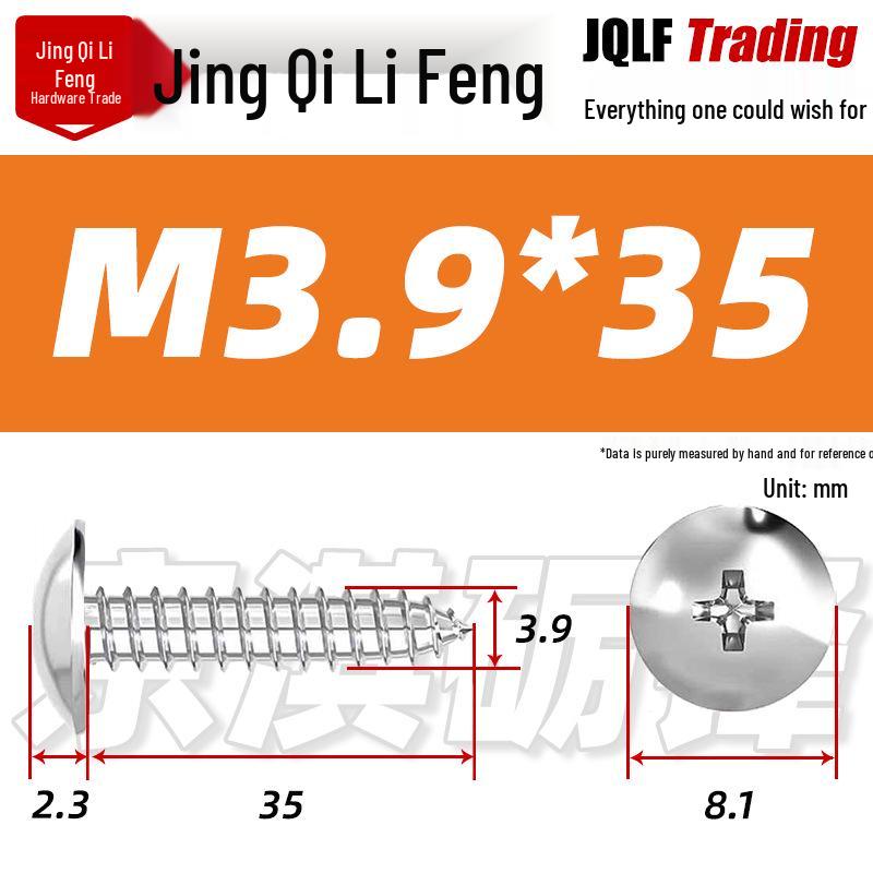 Flat Head Phillips Stainless Steel Self-Tapping Screw M3-M5 for Furniture and Wood.