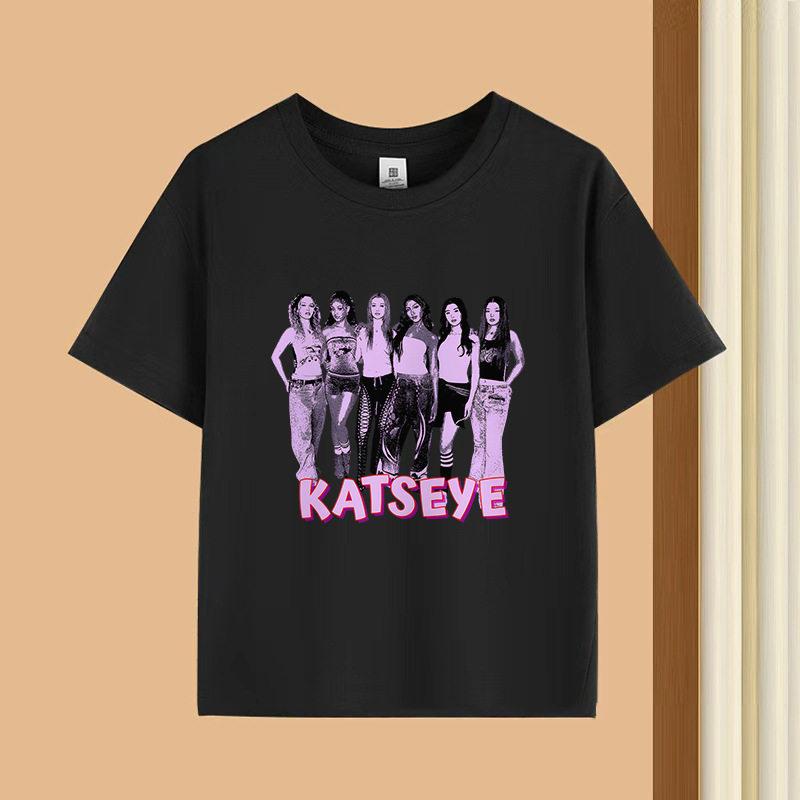 KATSEYE Korean Wave Girl Group Fashionable Youthful Relaxed Trendy Pure Short-sleeved Polyester Children's T-shirt