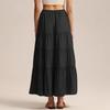 Women's Casual Maxi Skirts Summer Boho Solid Beach Elastic High Waist Pleated A-Line Flowy Swing Long Maxi Skirts Elastic Waist Long Skirt for Women