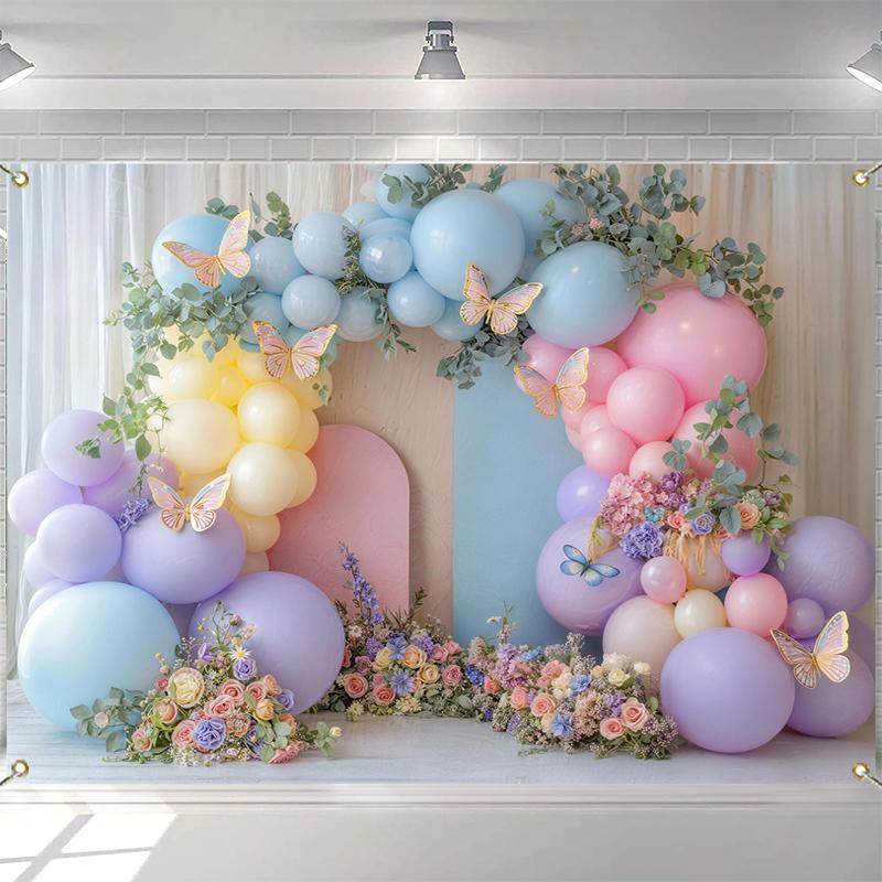 LS Photography Backdrop Cake Smash Birthday Party Kids Portrait Photo Background Spring Floral Butterfly Balloon Decor Props