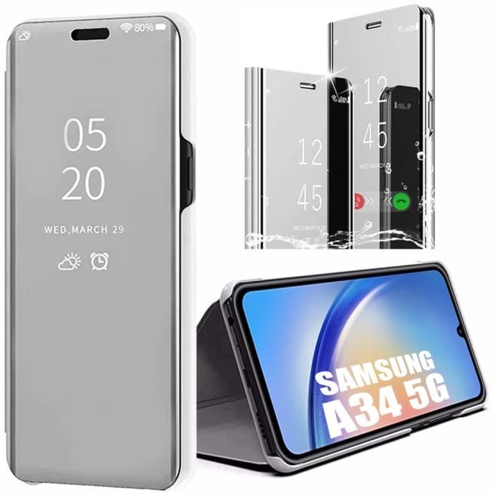Coque de protection - booling - samsung galaxy a34 5g - argenté - fenêtre translucide - rigide