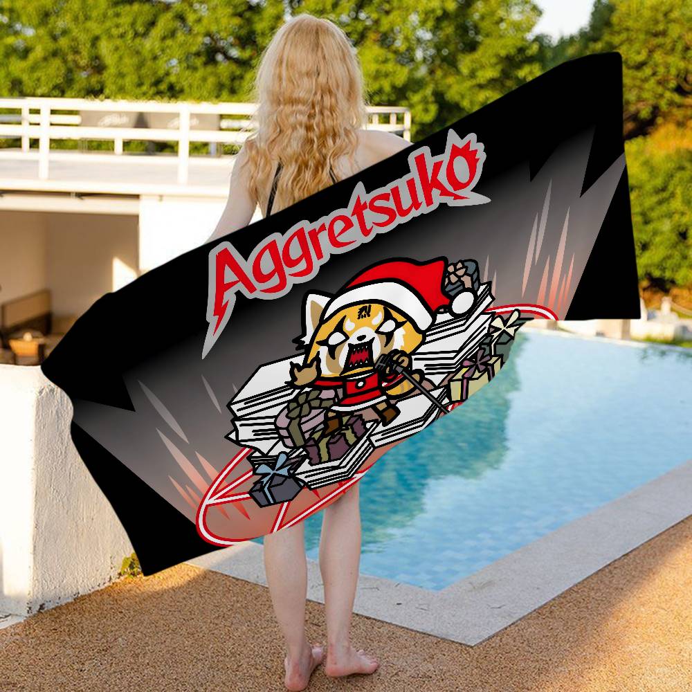 A-AggretsukoS Cartoon Microfiber Printed Beach Towel Mountain Climbing Yoga Beach Swimming Running Absorbent Soft Towel