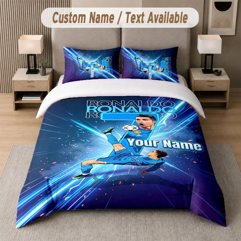 Custom Bedding Set Cristiano Ronaldo Pattern, Print Name Text 1 Duvet Cover Plus 2 Pillowcases Home Textile