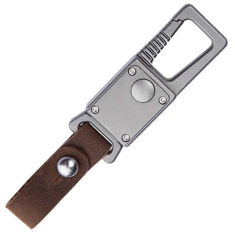 1pc Titanium Alloy Car Keychain with Strap , Durable Gray Metal Key Fob for Outdoor, Camping , Hiking , Perfect Gift for Halloween, Christmas