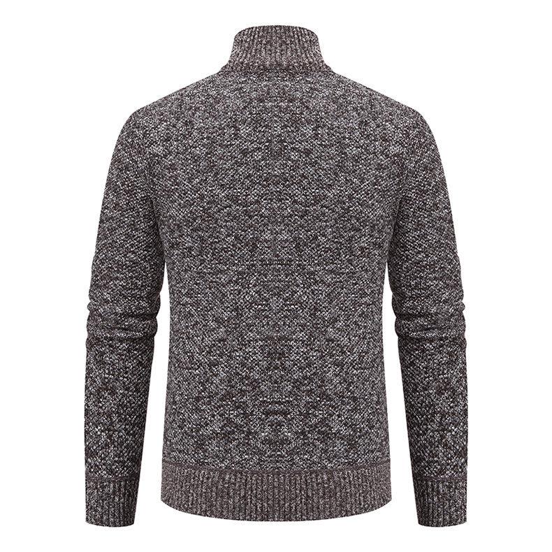 Men's Autumn/Winter Stand-Up Collar Zipper Cardigan Jacket with Velvet Knit