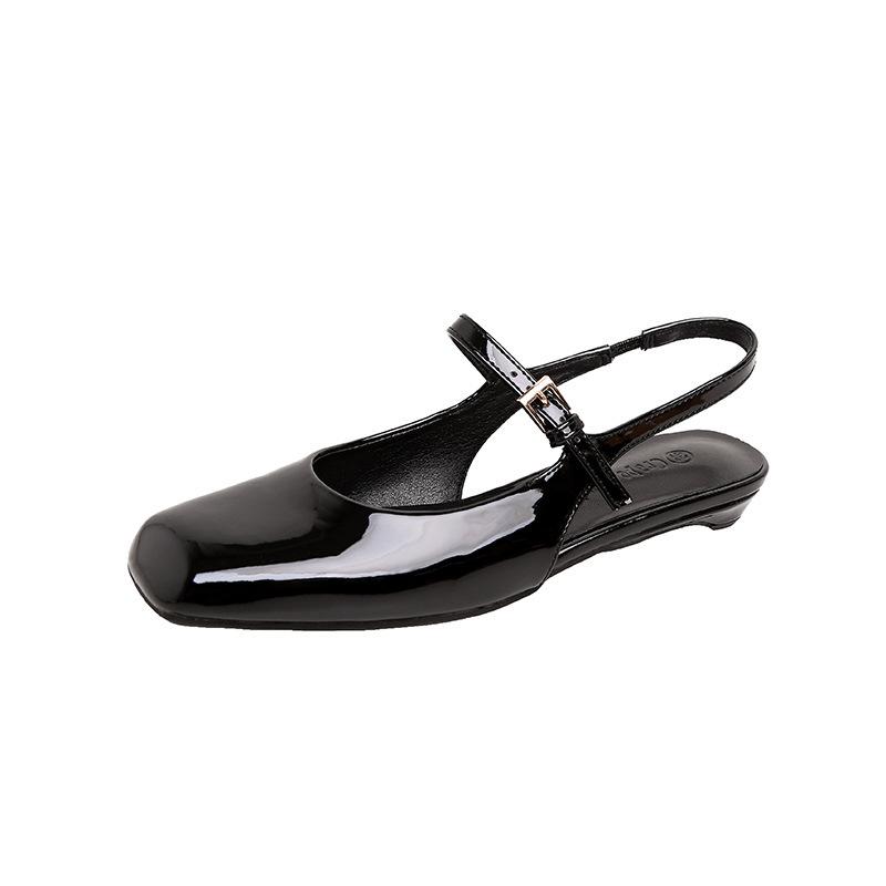 Sheepskin version~ French bag head Mary Jane sandals women's commuting versatile one-word buckle belt empty cat heel temperament single shoes