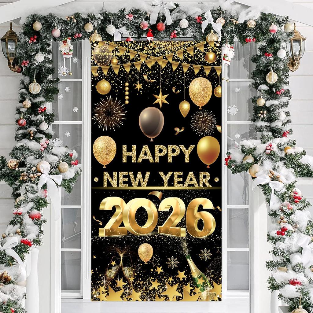 New Years Eve Party Supplies 2026 - New Years Decorations 2026 Door Cover, Happy New Year 2026 Banner, New Year Decorations for NYE Party Door