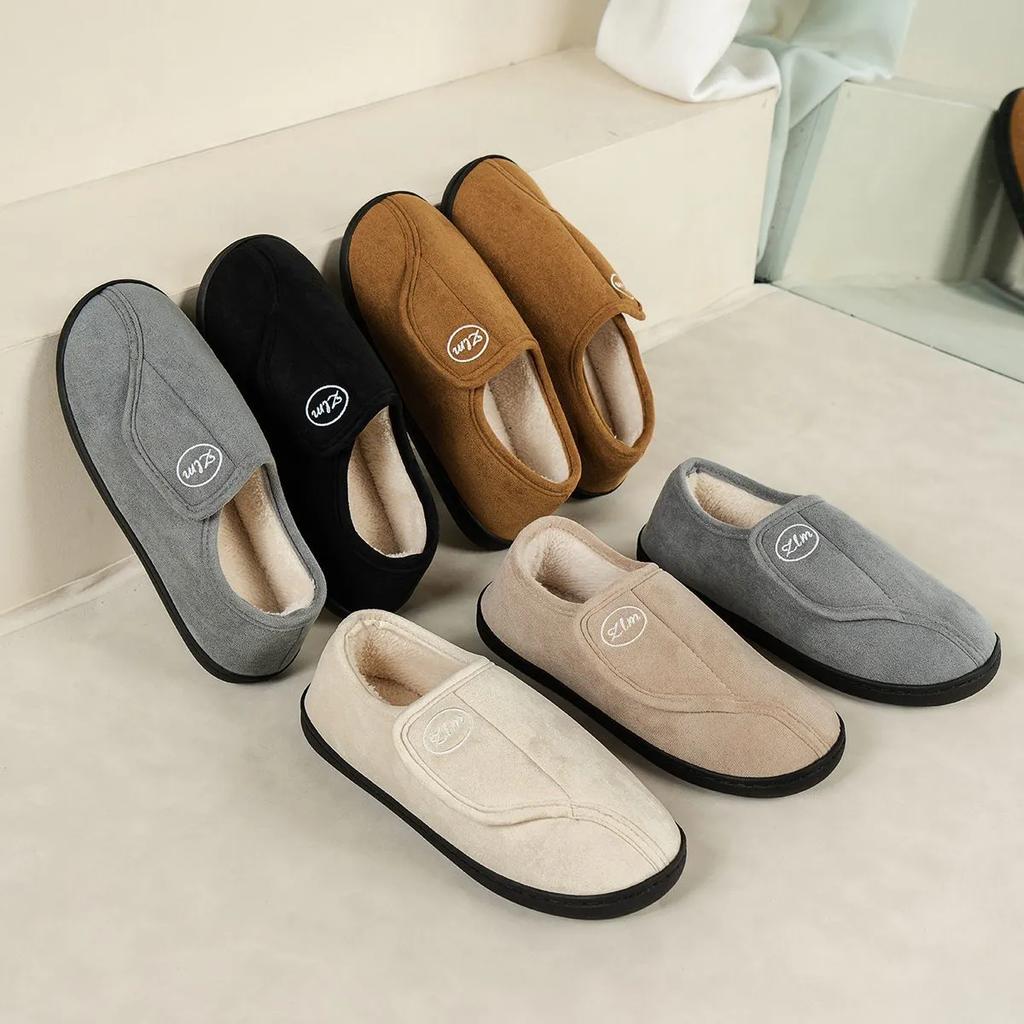 Men Women's House Shoes for Suede Leather Slippers Non-Slip Slip-on Shoes Comfy Warm Plush Indoor Outdoor for Diabetic Swollen Feet