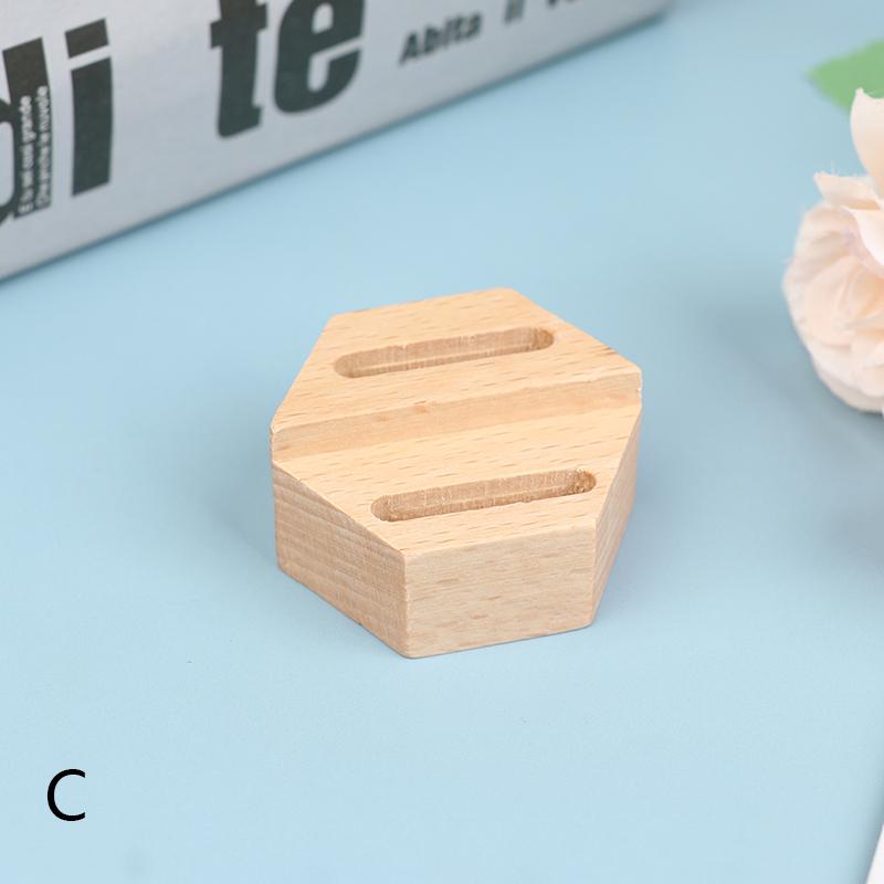 

1Pc Natural Wood Hexagon/Heart Shape Ring Display Holder Single/Double Slot Holder03