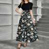 Women's Fashion Casual Belt Short Sleeve Round Neck Print Stitching Elegant Temperament Dress