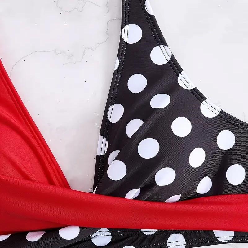 European And American New Printing Color Matching Polka Dot Cross Backless Sexy Split Swimsuit Bikini Women