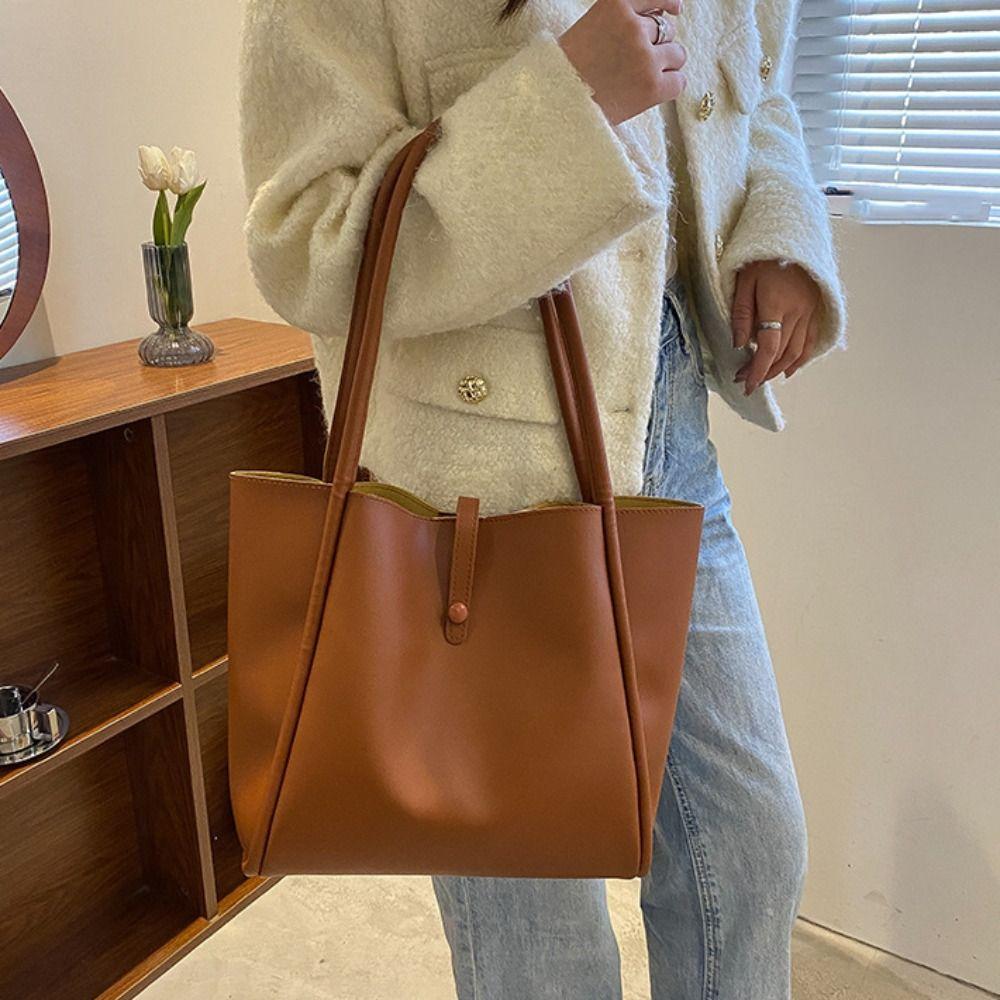 French Style PU Leather Shoulder Bag Simple Casual New Design Tote Bag Retro Underarm Bag  Travel