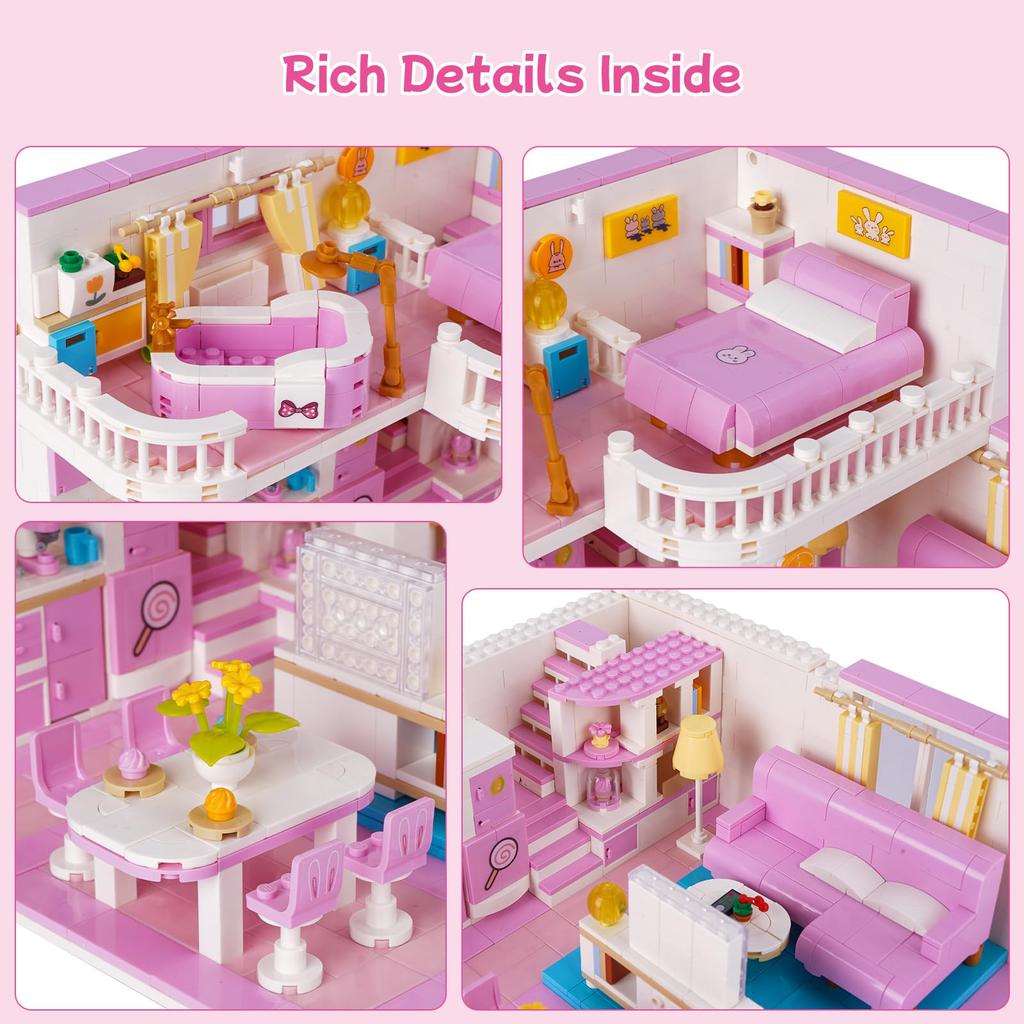 Hallisun Block Set Building Assembly Rabbit Pink Room Model 3D Puzzle Toy Miniature Mini Size Brick Brick For Adults Children Boys Girls 8 Years +
