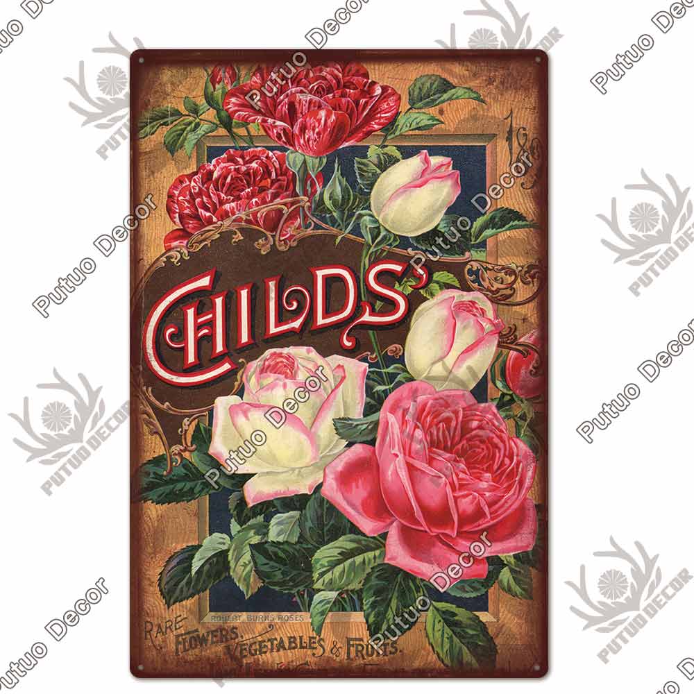 Putuo Decor Flower Vintage Tin Sign Plaque Metal Retro Wall Art Poster for Garden Living Room Club Decoration