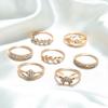 Retro Rhinestone Flower & Leaf Butterfly Ring Set - 7 Pieces
