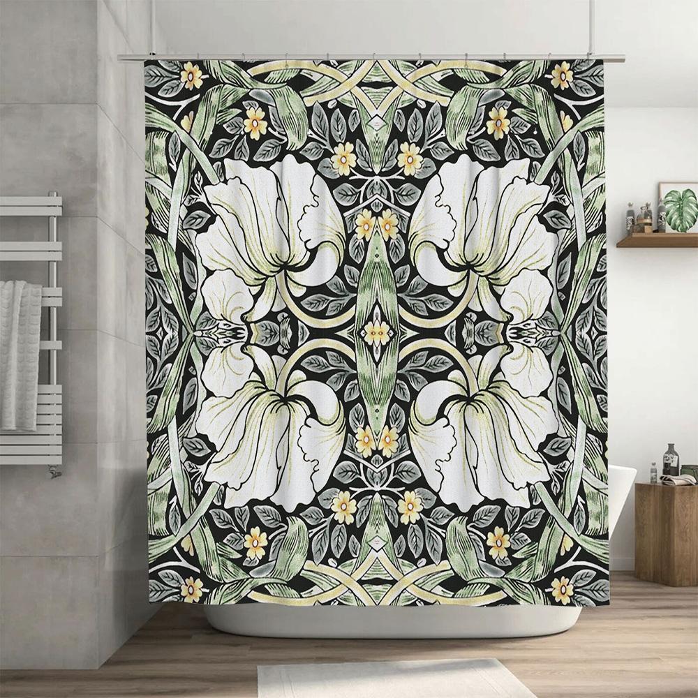 Vintage Floral Printed Shower Curtain Waterproof Fabric Bathroom Decorative Window Drapes Liner For Home Decoration Black White