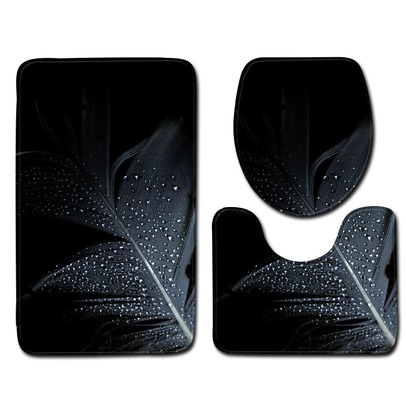 3D Feather Bathroom Toilet Three-Piece Floor Mat Door Mat Bathroom Carpet