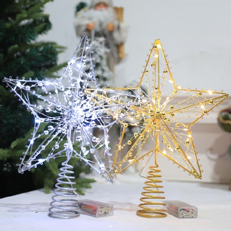 Weihnachtsbaumspitze 5-zackiger Stern mit LED-Licht Baumdekoration Bäume Stern