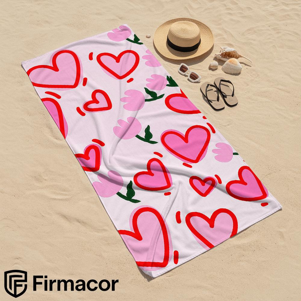 Outline Heart Tulip Doodle Soft Portable Towel Unisex Ultra Lightweight Microfiber Oversized Sand Free Quick Dry Beach Towel
