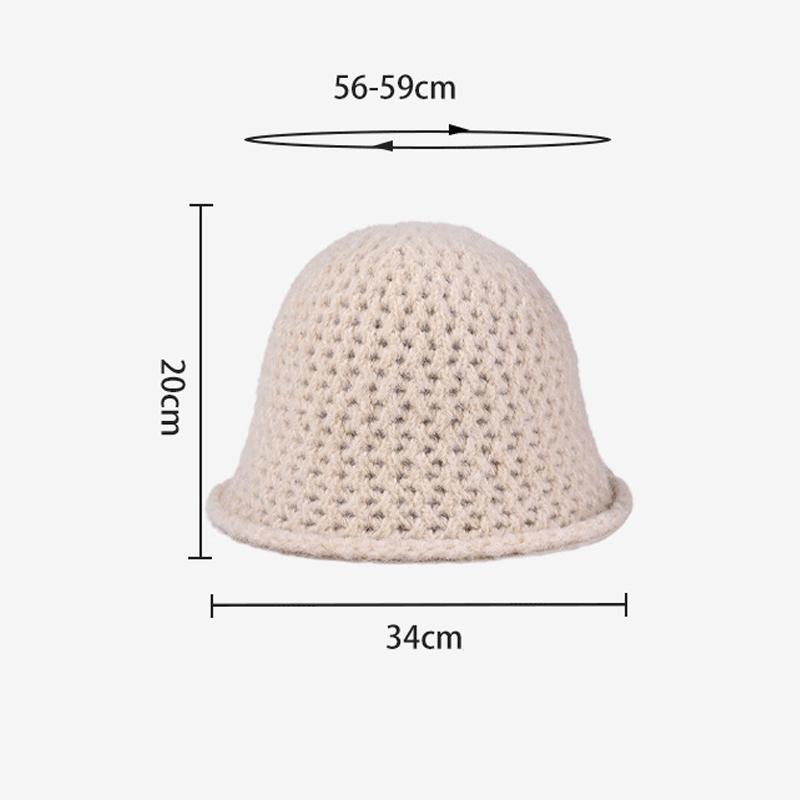 Autumn Winter Knitted Bucket Hat Women's Curling Imitation Hand Hook Hollow Fisherman Hat Warm Ear Protection Basin Hat