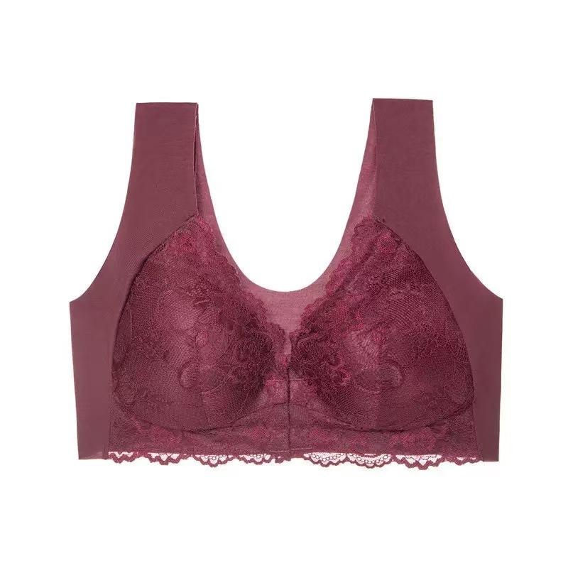 Reggiseno Wireless Rosa con Chiusura Frontale in Pizzo e Supporto Morbido per Donna