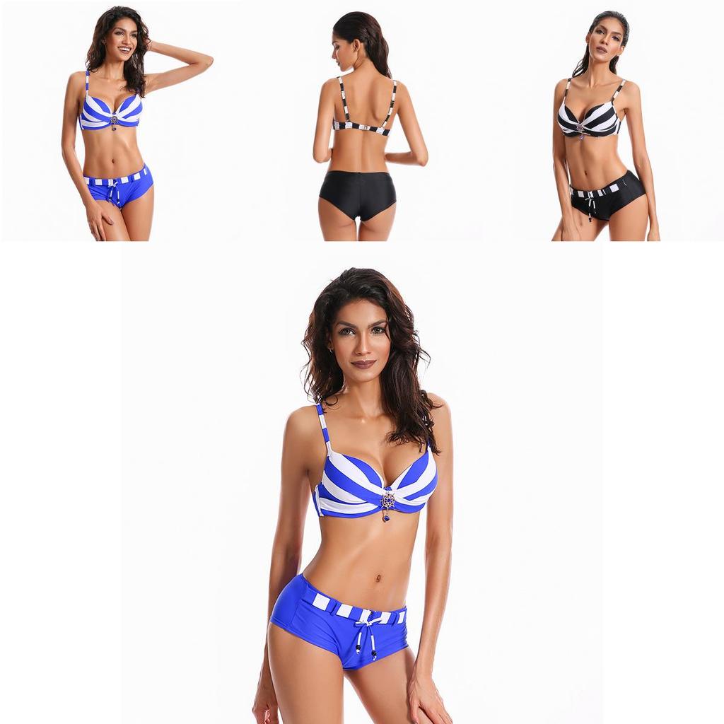 Premium Quality 2 Pcs Summer Ladies Push Up Swimwear Stripe Bikini Set For Women