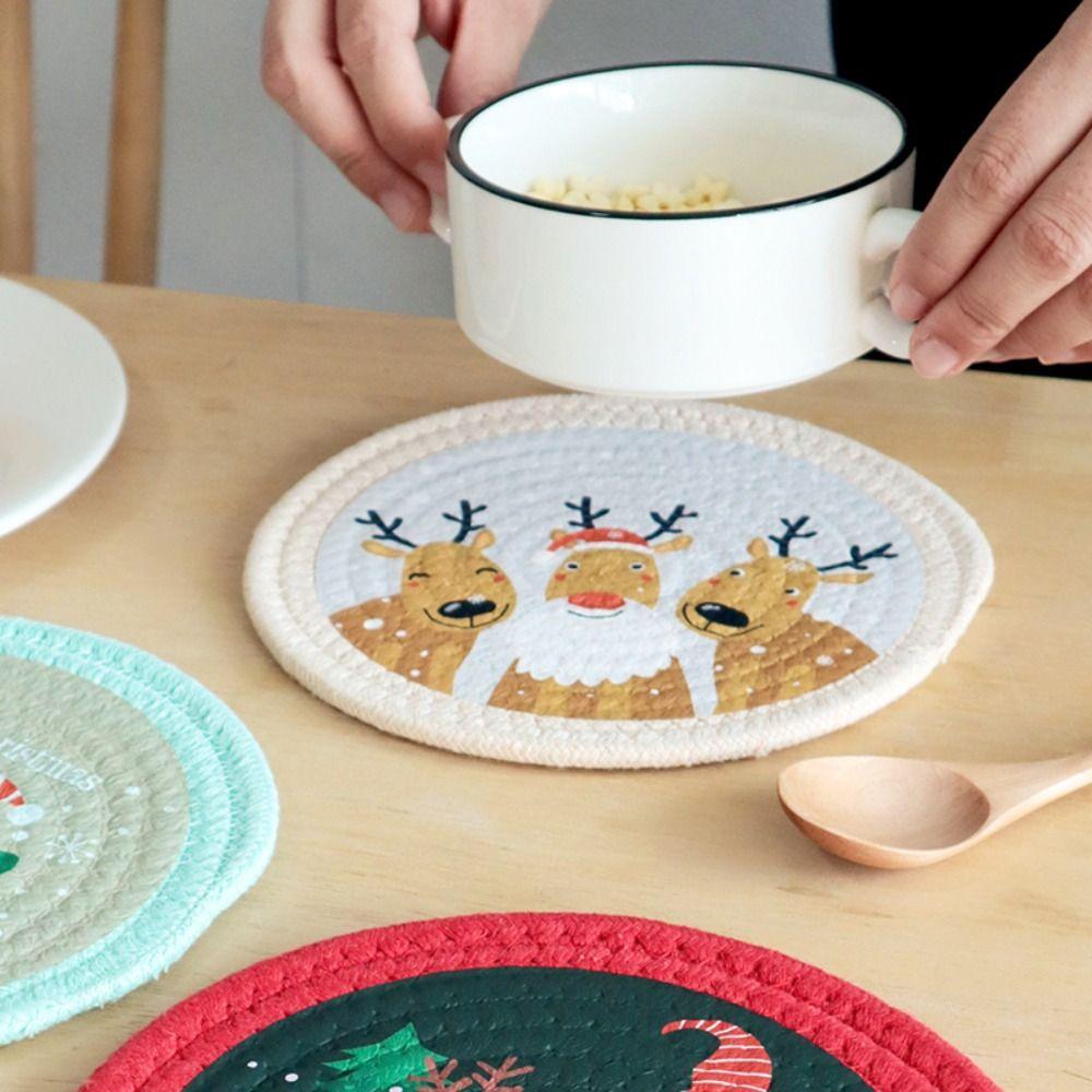 Anti-scalding Coaster Heat Insulation Pot Pad Christmas Woven Cotton Placemat  Table Decoration