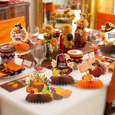 9 Stück Herbst Waben Tischdeko Thanksgiving Papier Kürbis Ahornblatt Truthahn 3D Waben Tischdekoration für Herbst Ernte Party Gastgeschenke