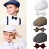 Baby Hat Kids Cap Toddler Birthday Baptism Accessorie Newborn Christening Newsboy Vintage Driver Beret with Bow Tie
