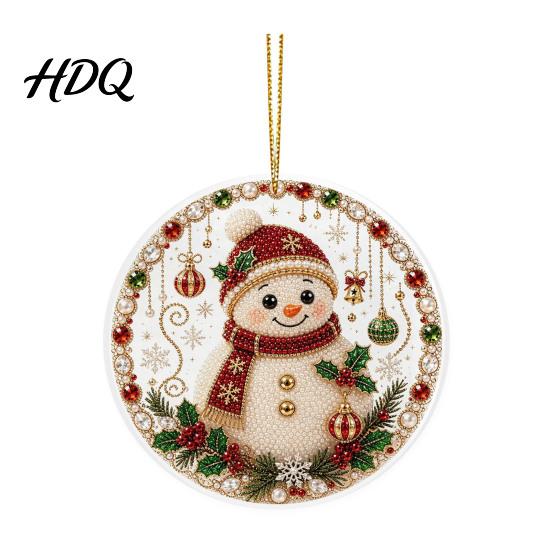 Festive Tree Hanging Christmas Acrylic Ornament 2D Flat Double Side Printed Thoughtful Gifts for Friends Santa Snowman Pendant Window Holiday Decor