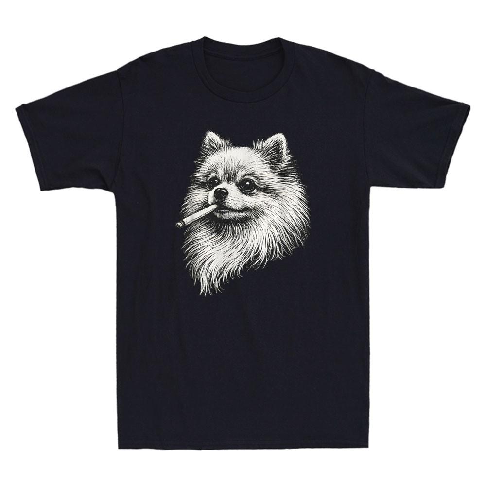 Dog Smoking Cigarette Funny Pomeranian Meme Vintage Men s Short Sleeve T-Shirt XL
