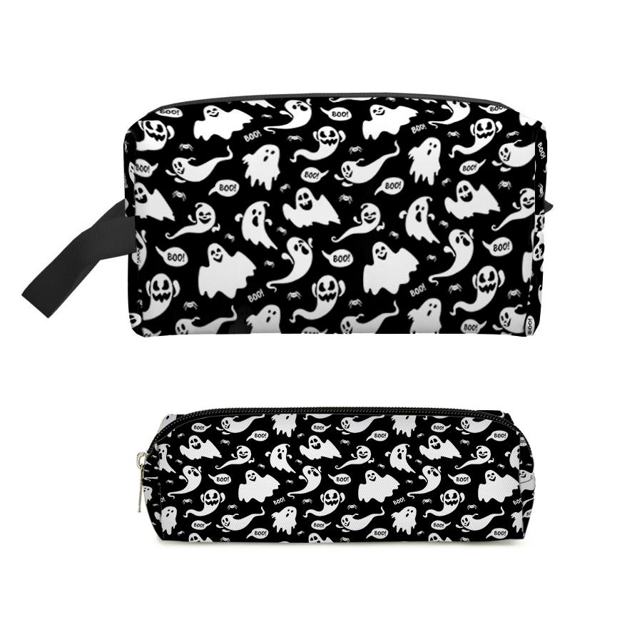 Two-Piece Cute Ghost Pattern 3D Cartoon Cosmetic and Pencil Case Zipper Closure Storage Bag Best Gift for Boys and Girls