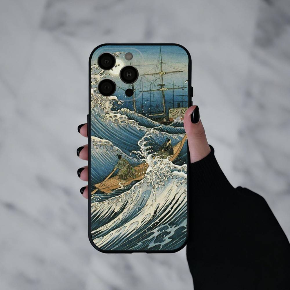 J-Japan Ukiyo-e S-Samurai Sea Phone Case For iPhone 17pro, 16,15,14,13,12,11 X XR Plus,Others Soft Black Cover