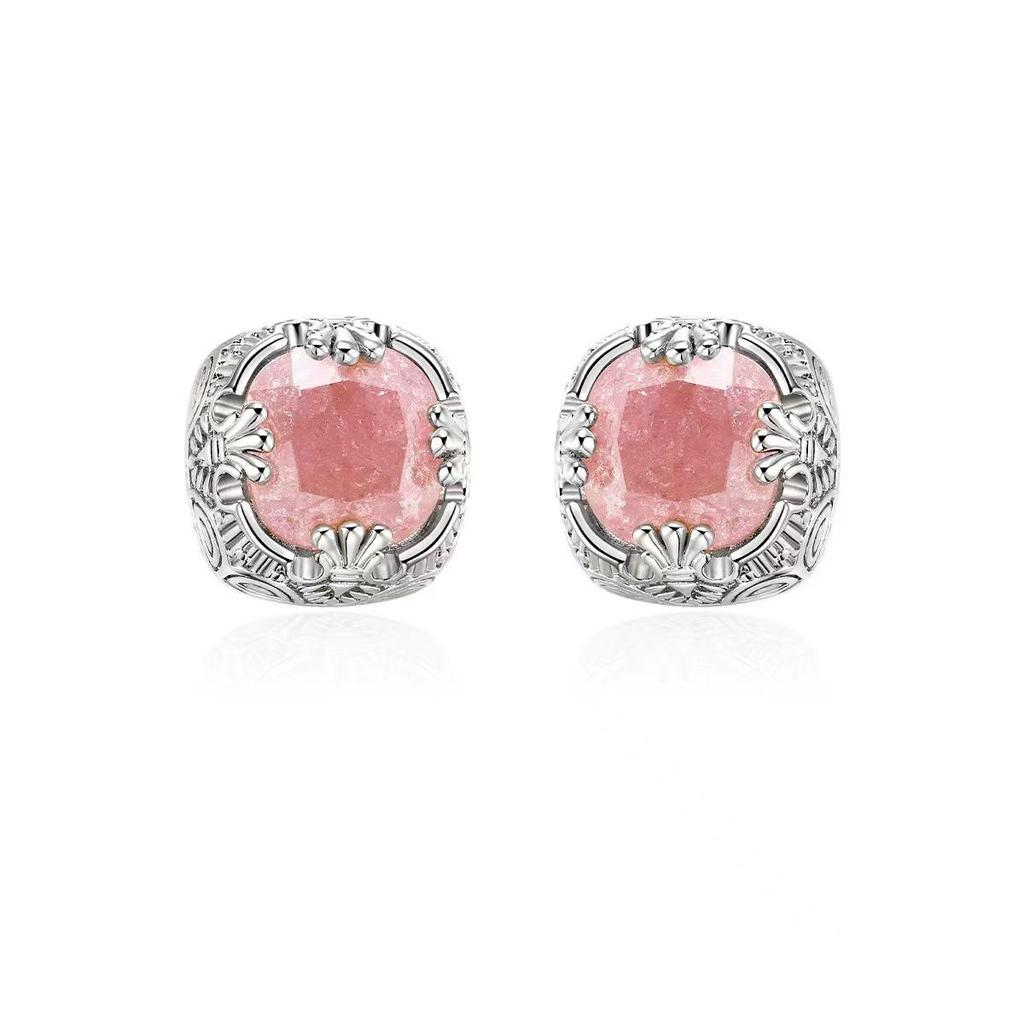 Retro Pink Zircon Gold-Plated Stud Earrings: 2024 Hot Style Rose Window Design for Women