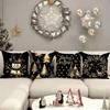 Golden Christmas Delights: Snowman, Trees, Merry Wishes & Ornament-Printed Pillowcases New Year Home Decoration