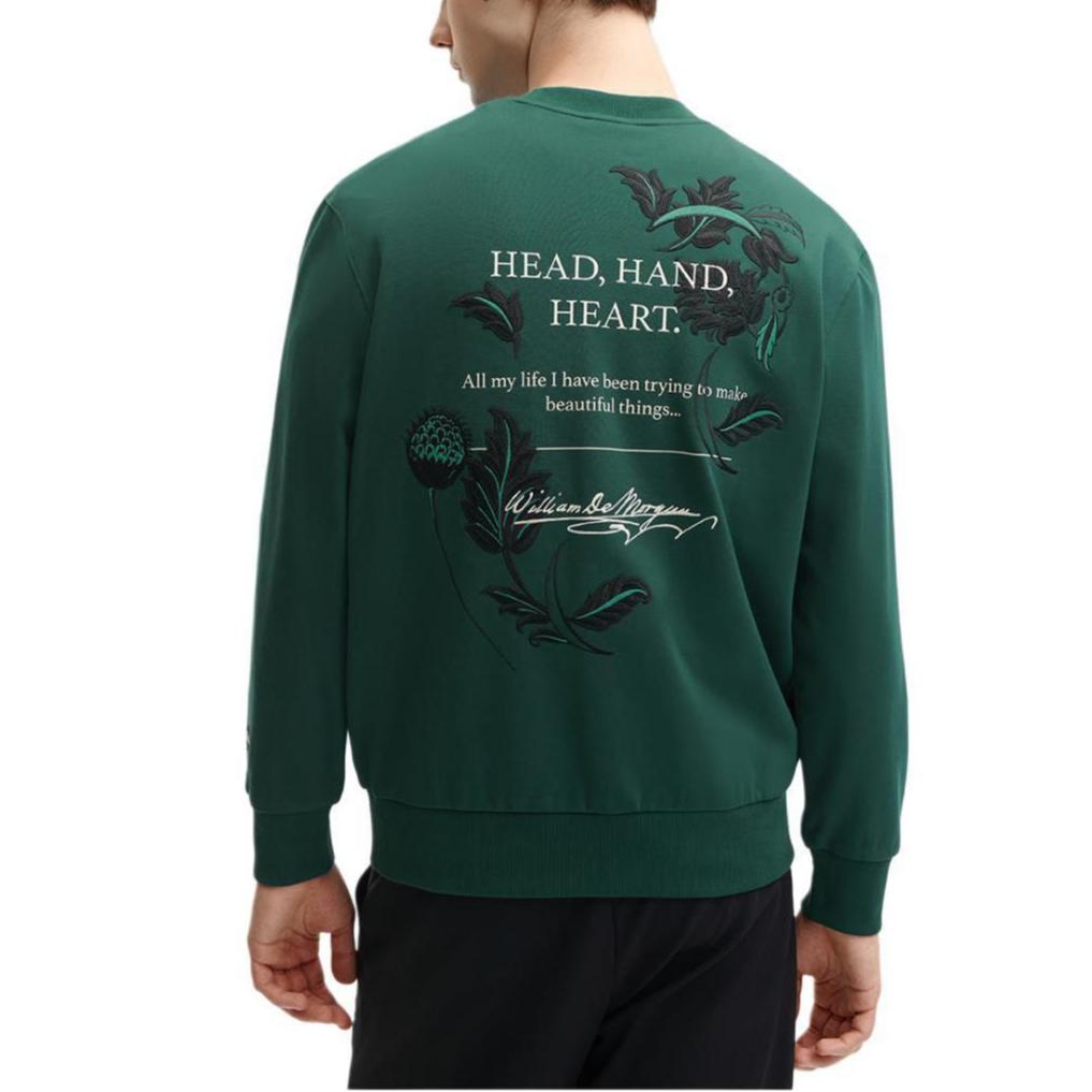 FILA X V&A Heritage Collection Morgan Series Letter Round Neck Pullover Sweatshirt Men sweatshirt Night-Shadow-Green F11M418206F-GN