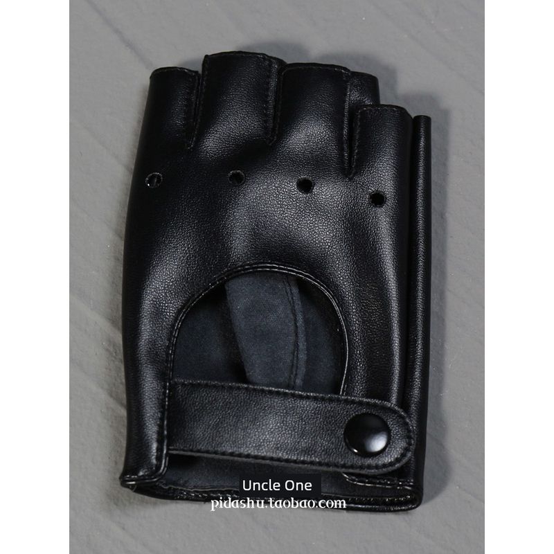 

Army Lo Cut Out Women s Half Finger Gloves Cos Dark Lolita Lolita Open Finger Leather Functional Gloves Gothic Punk Black/Left hand single One size