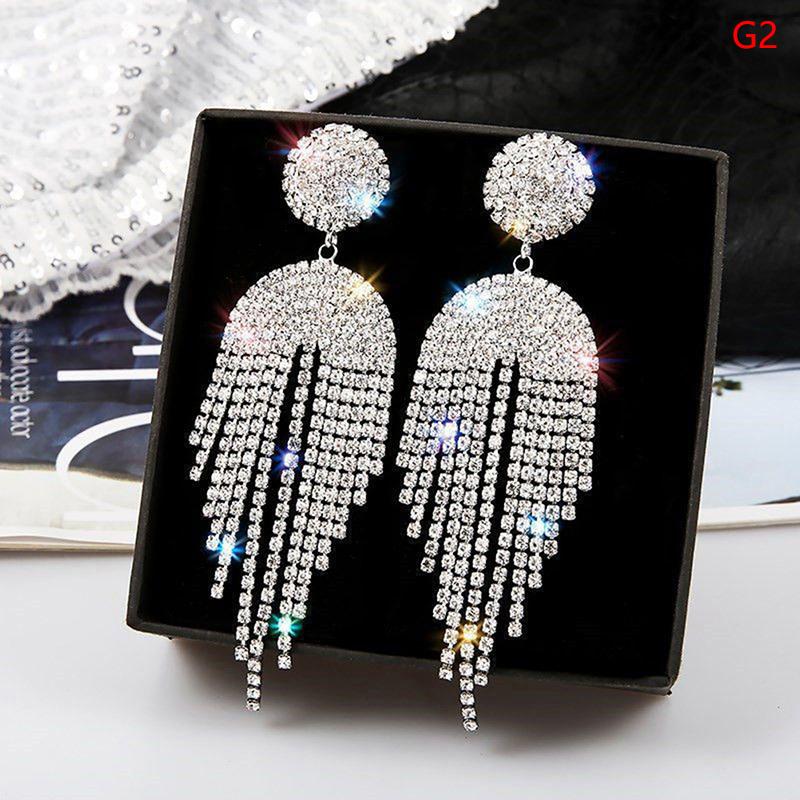 S925 silver needle Classic Shiny Crystal Earrings Ladies Exaggerated Long Earrings Tassels Rhinestone Earrings Fashion Korean Ea