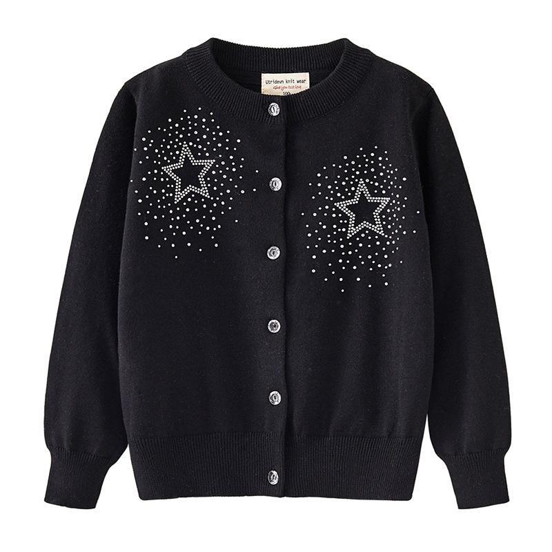 New Children's Clothing Matching Skirt Five-pointed Star Hot Diamond Girls Knitted Cardigan Jacket Children's Sweater
