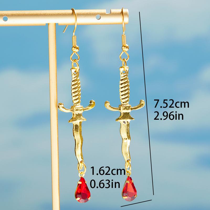 Boucles d'oreilles Dague Créatives Mode Boucles d'oreilles Pendentifs Rouge Sang Accessoires d'Horreur Bijoux pour Filles Halloween Accessoires Cadeau