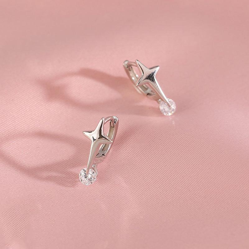 Four-pointed Star Ear Buckle Women's Light Luxury Temperament Niche Design Sense Micro-inlaid Zircon Star Earrings