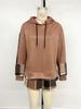 Women's Autumn Retro Plaid Hooded Sweatshirt with Velvet, Two-Piece Look, Long Sleeve, Casual Style
