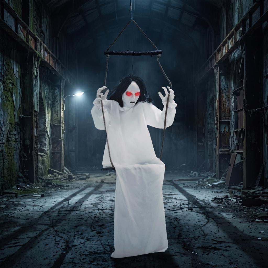 170cm Animated Hanging Swing Ghost Halloween Decoration, Sound Touch Activated Ghost Halloween Animatronic