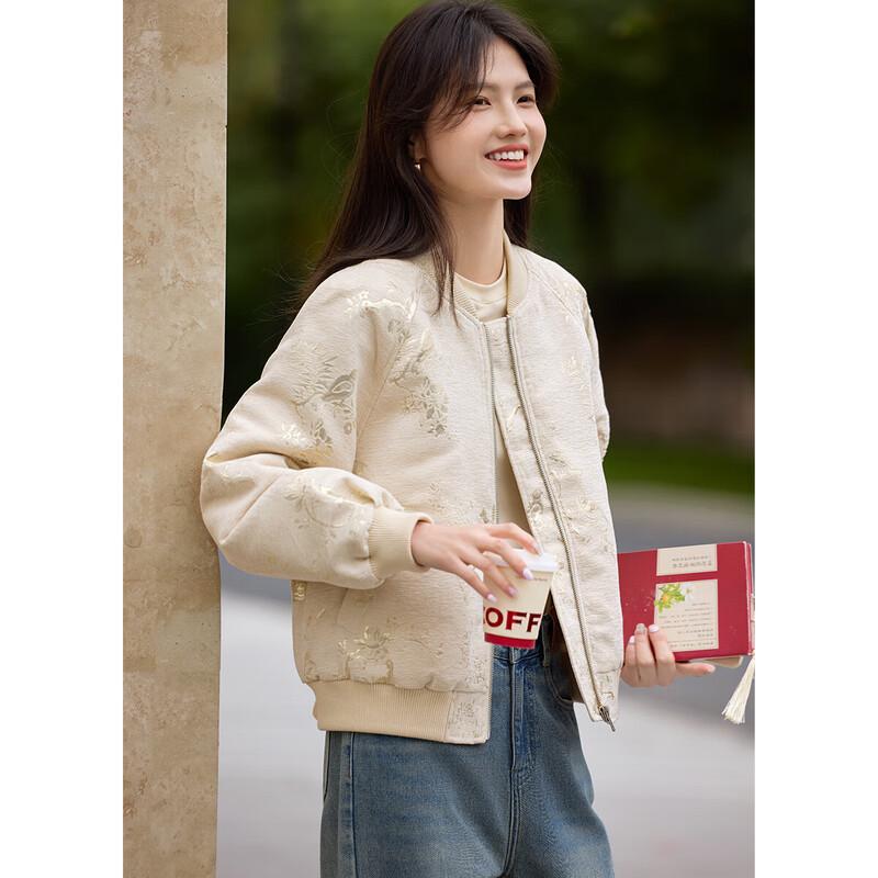 

XWI Women s New Chinese Style Jacquard Baseball Jacket L