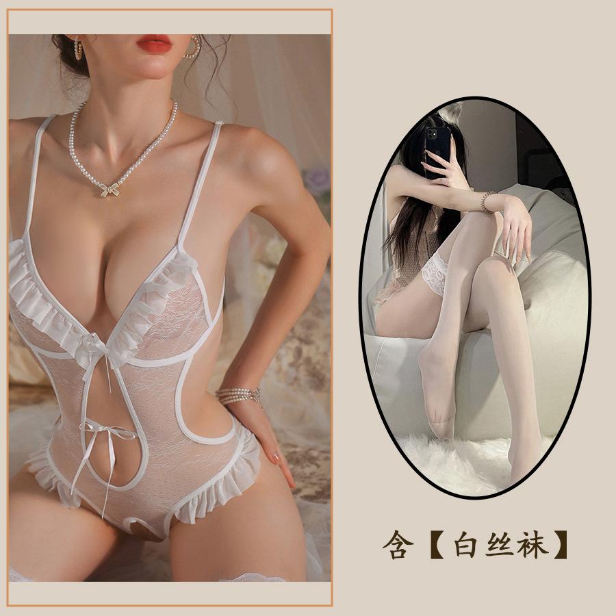 Sexy Lingerie Sexy Open Crotch Onesie Women's Hot Suspender Lace Seduction Bed Fast Attack Small Chest Uniform